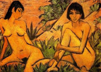 Two Women Seated In The Dunes